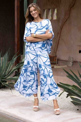 Bodacious Sydney Wide Leg Pant Blue Marble Hibiscus