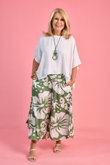 Bodacious Sydney Wide Leg Pant Khaki Hibiscus