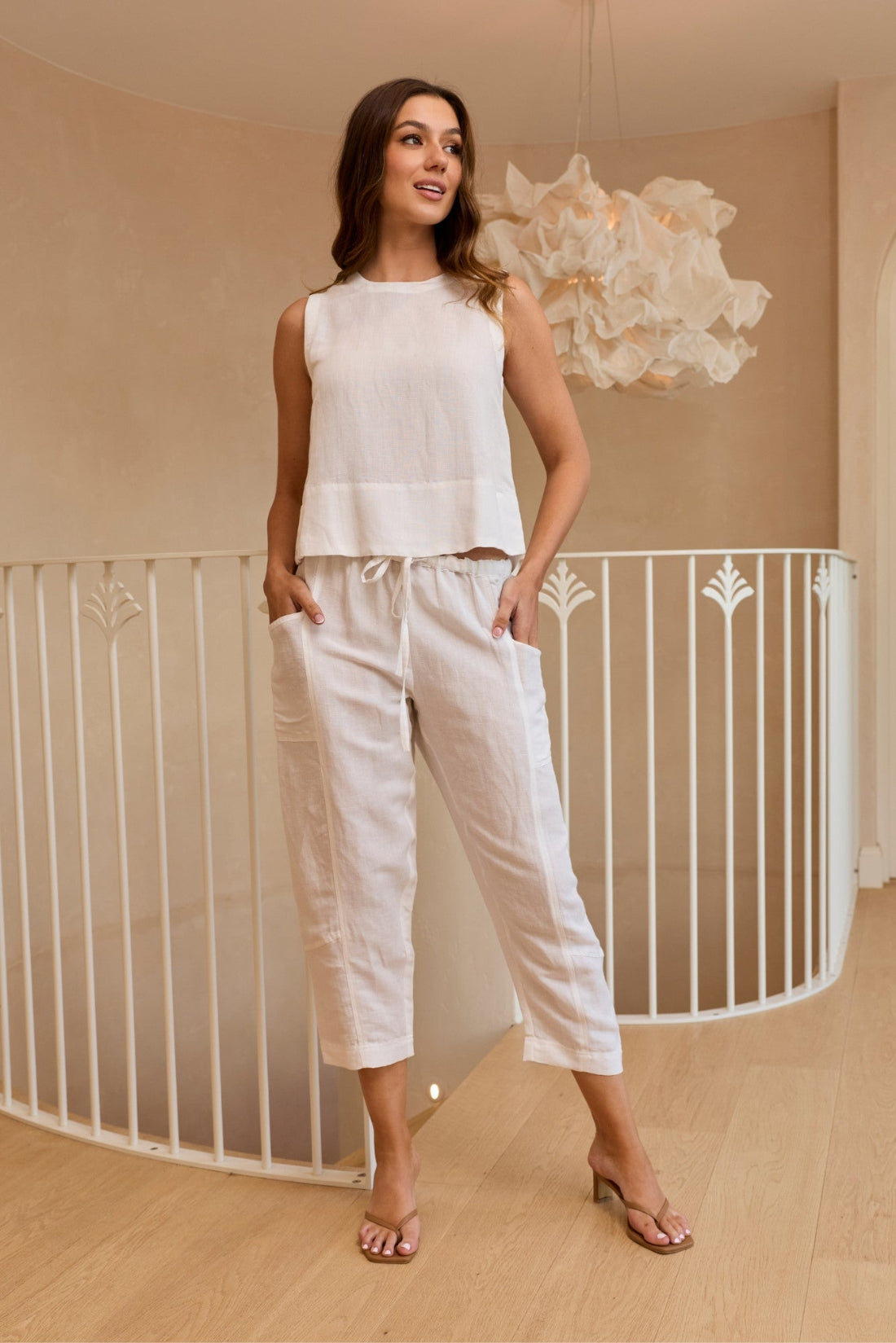 Escape Linen Solid Cami White