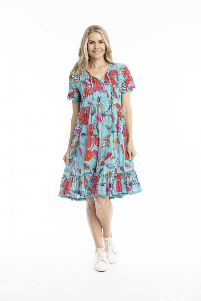 One Summer Colette V Neck Tassel Dress Tropical Sea