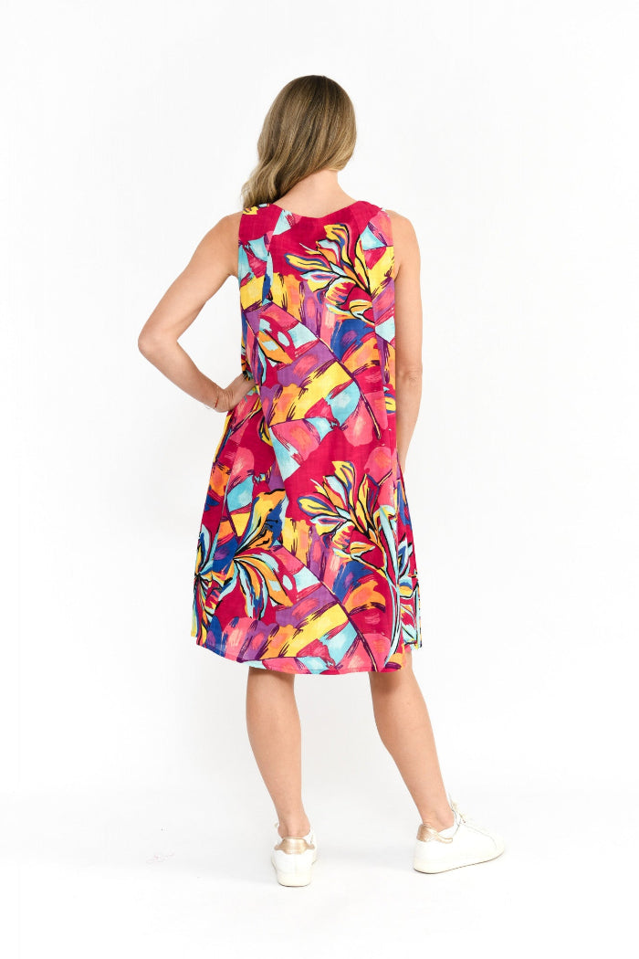 One Summer Estelle Crew Neck Sleeveless Dress Painted Tropical 3