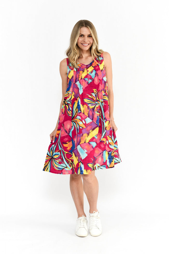 One Summer Estelle Crew Neck Sleeveless Dress Painted Tropical 3