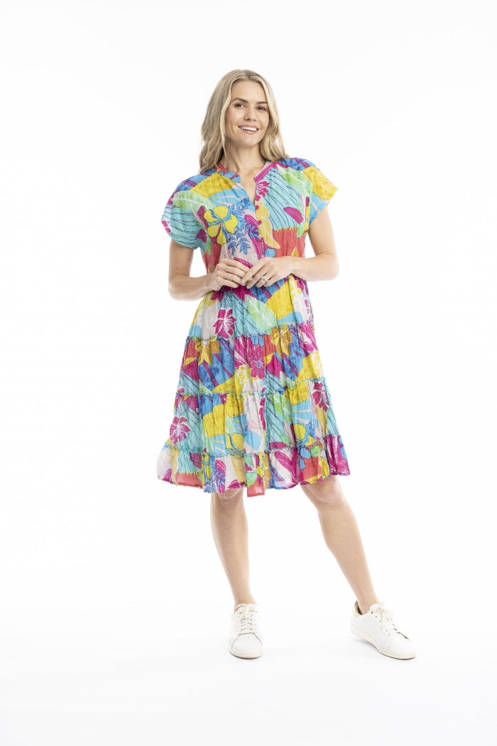 One Summer Leela V Neck Dress Tropical Flowers