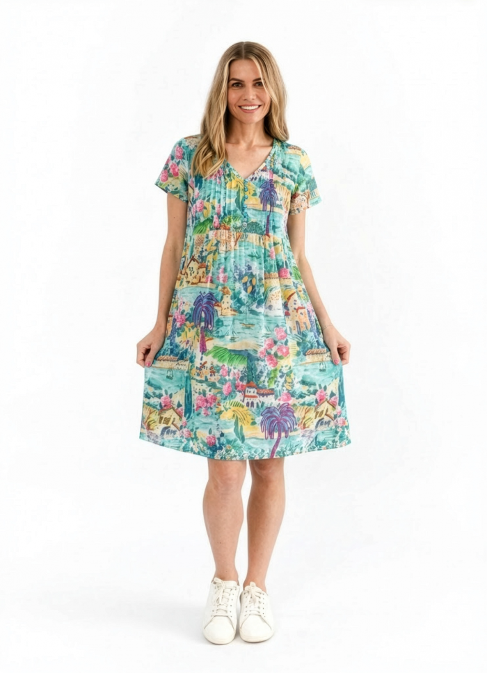 Ons Summer Nicola Cap Sleeve Dress Turq