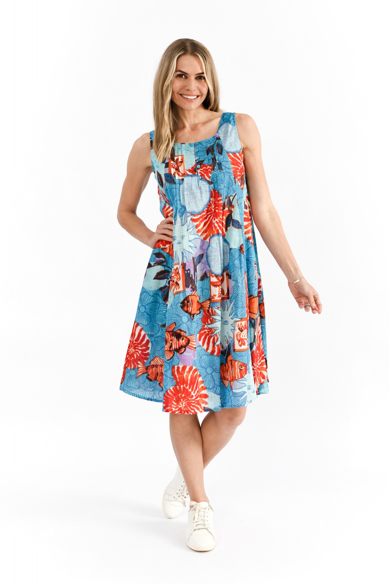 One Summer Estelle Crew Neck Sleeveless Dress Citrus Aquatic 3