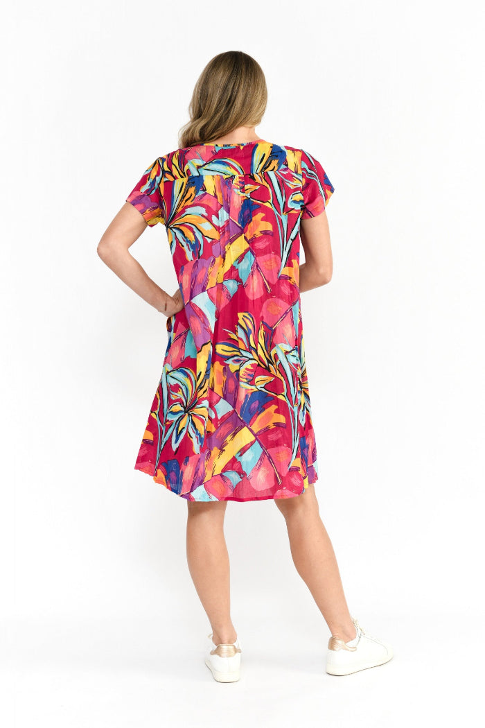 One Summer Nicola Dress Cap Sleeve Painted Tropical 3