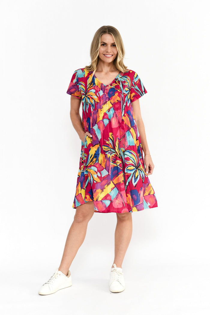 One Summer Nicola Dress Cap Sleeve Painted Tropical 3