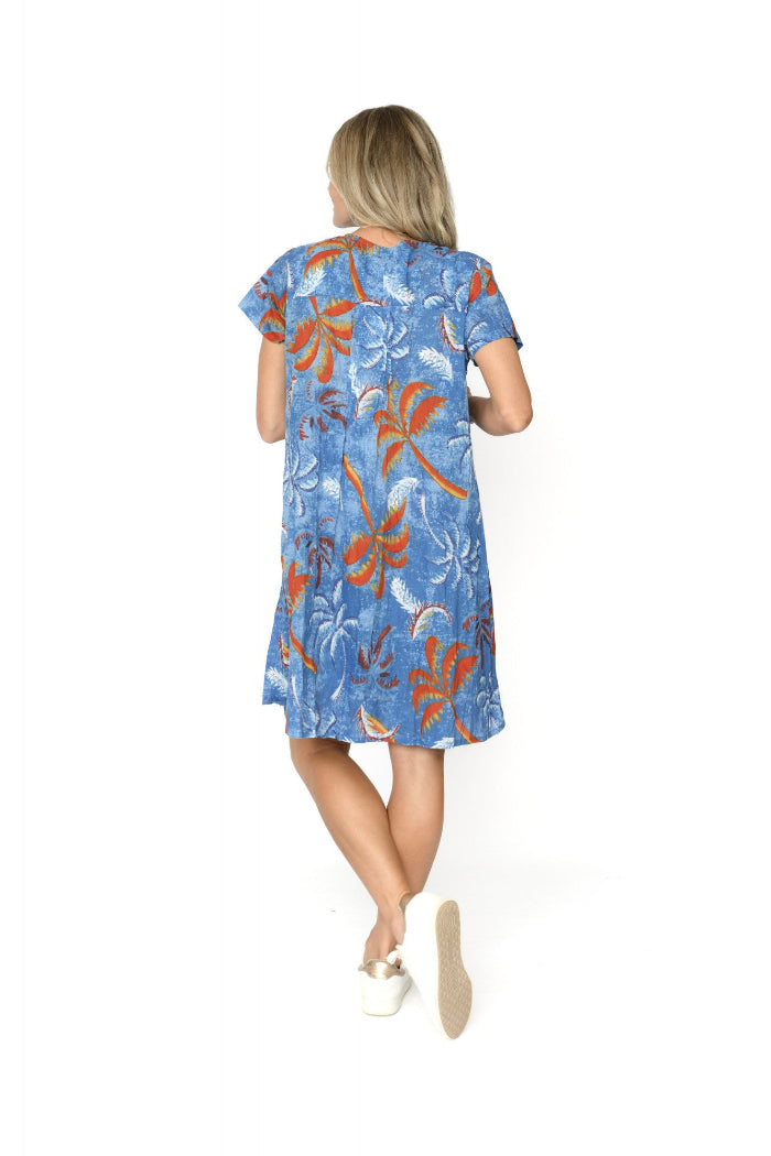 One Summer Nicola Dress Cap Sleeve Palms 3