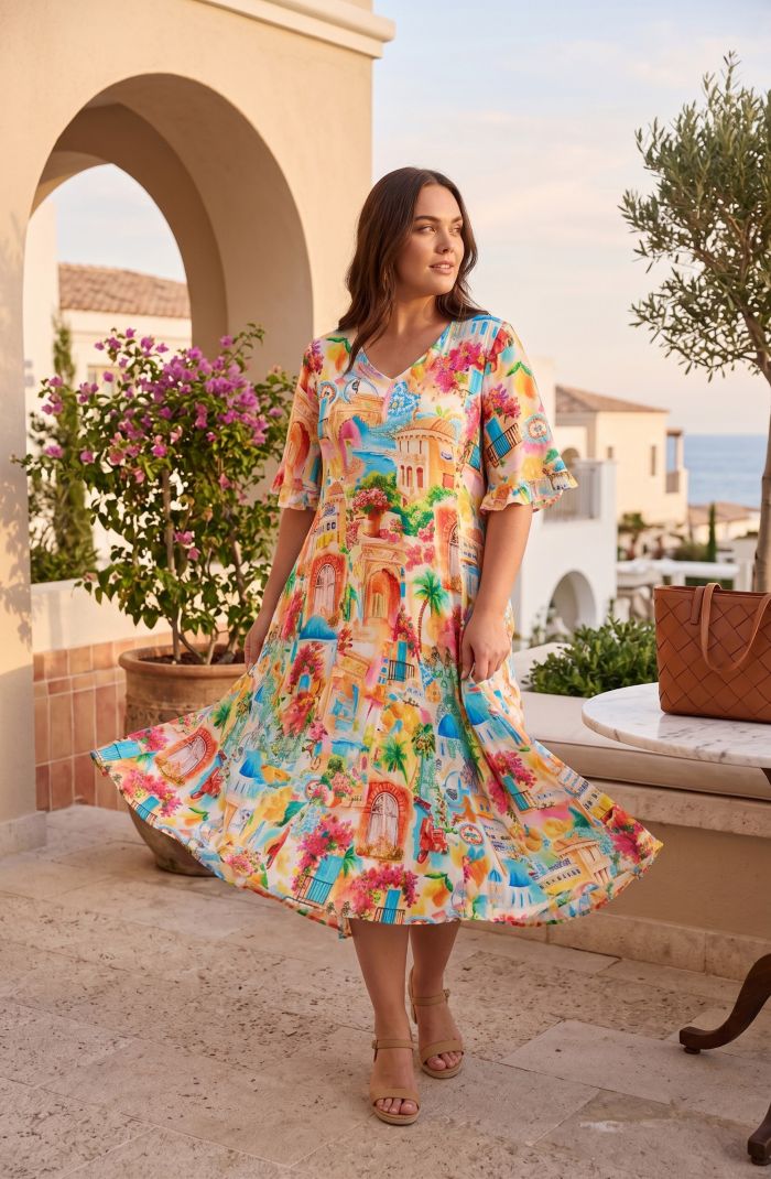 Orientique 50 Years Travel Godet Dress