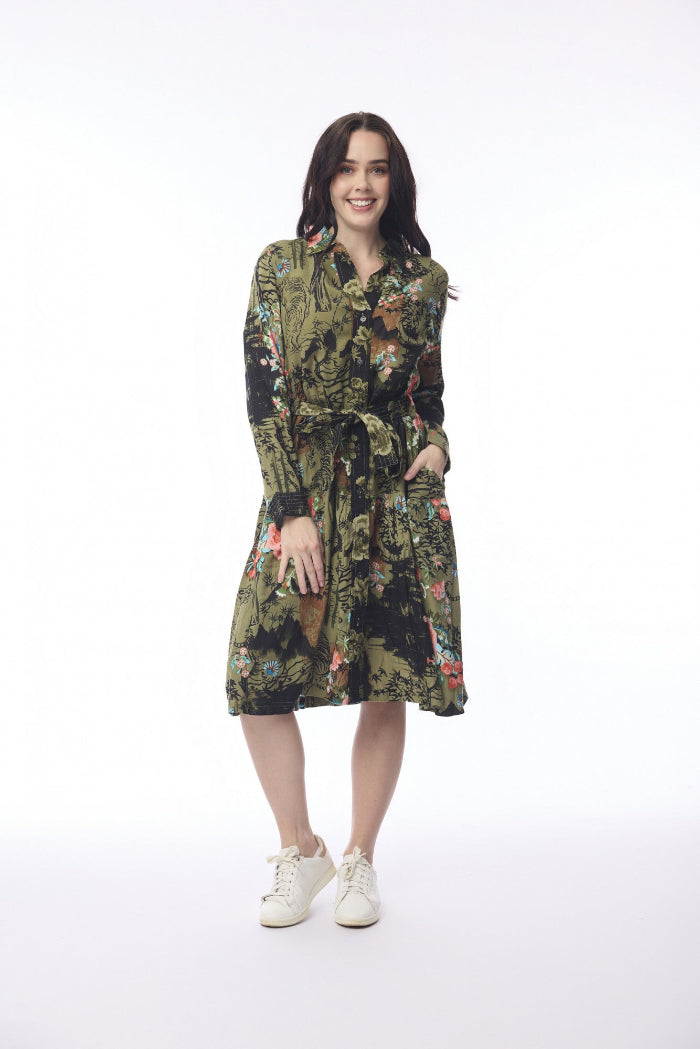 Orientique Keqioa Collar Tie Waist Dress