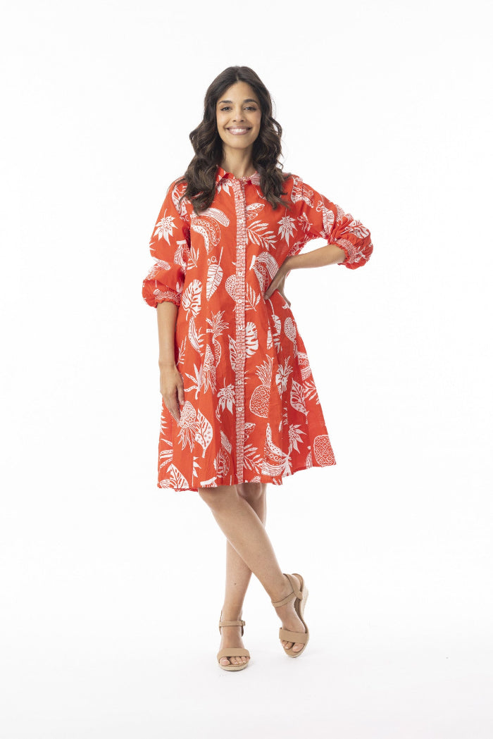 Orientique Comodoro Collar Buttonthrough Dress Red