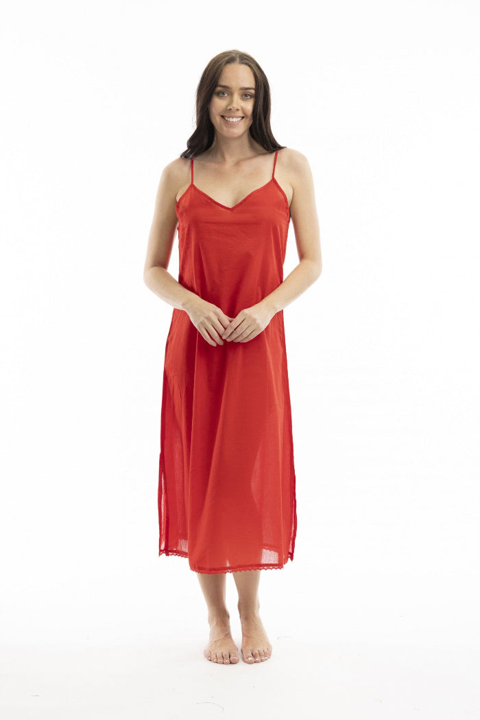 Orientique Cotton Full Slip Scarlet Maxi