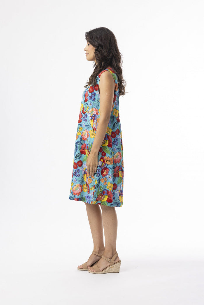 Orientique Cotton Contemporary Sleeveless Dress Birds