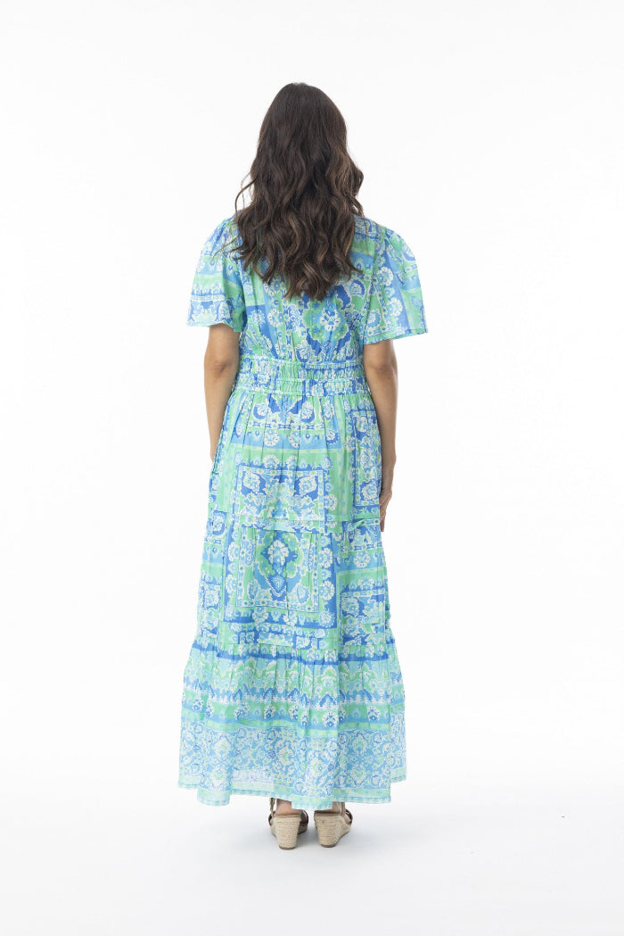 Orientique Montevideo Dress Midi Short Sleeve Aqua