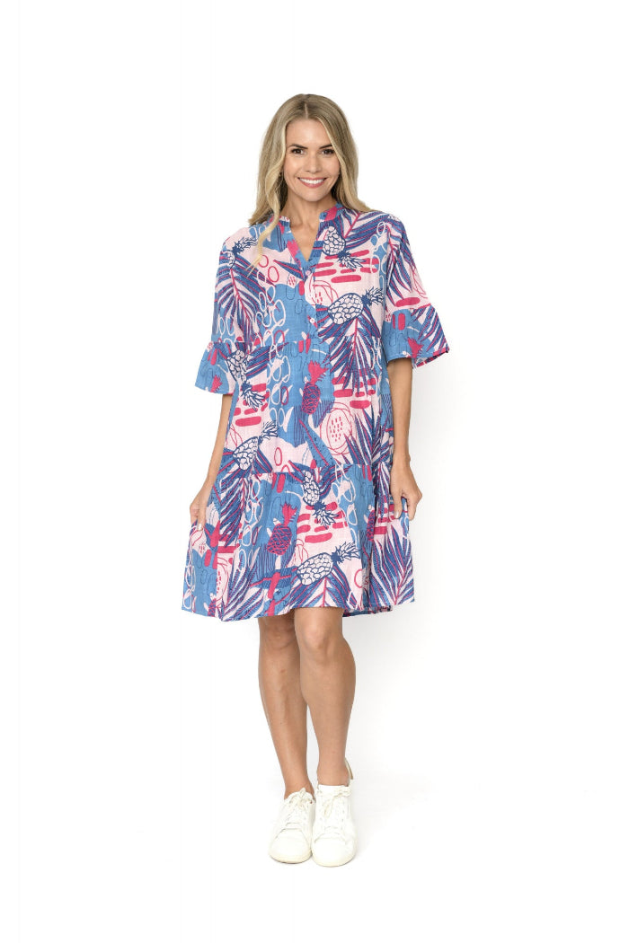 One Summer Maya Button V Neck Dress