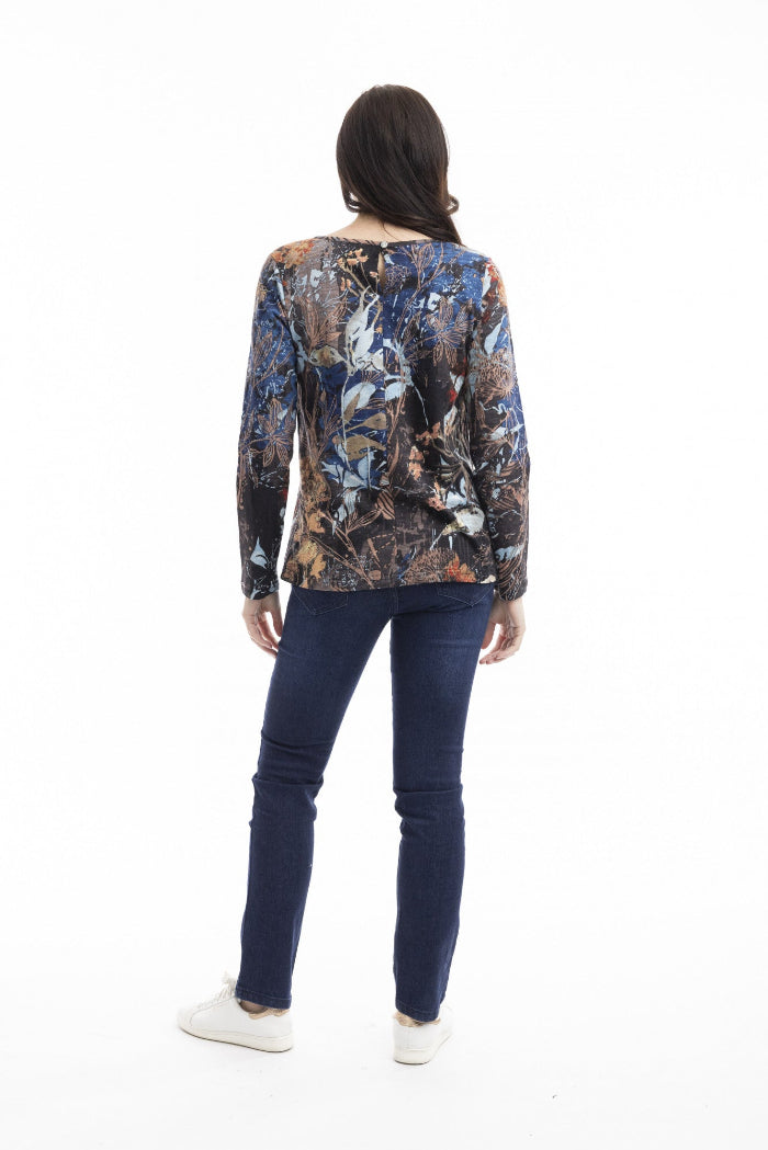 Orientique T-Shirt Contemporary Crew Neckline LS Abstract Floral