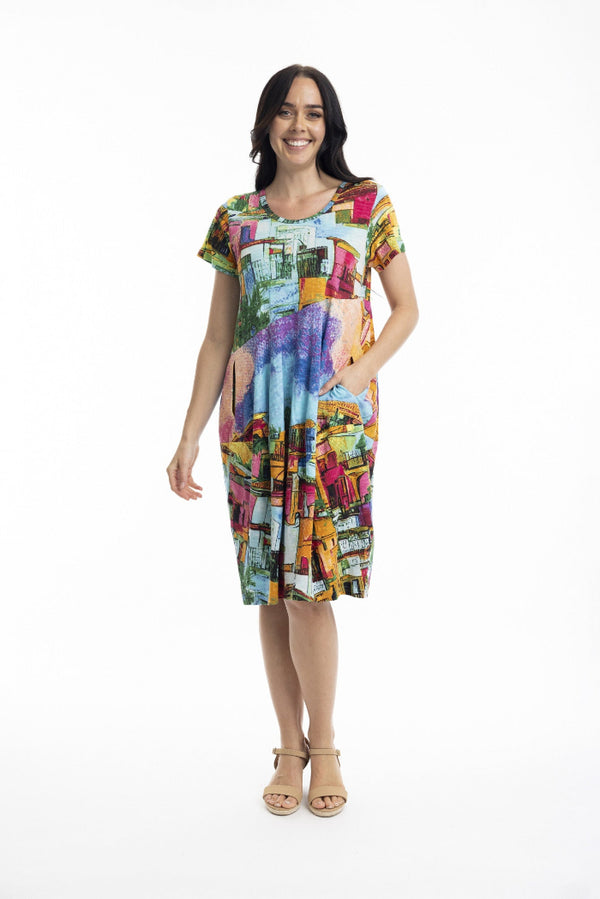 Orientique - Short Sleeve Bubble Dress Havana