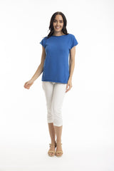 Orientique - Knit Top Boat Neckline Electric Blue