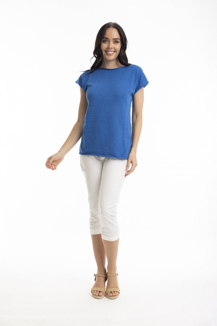 Orientique - Knit Top Boat Neckline Electric Blue