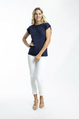 Orientique - Knit Top Boat Neckline Navy