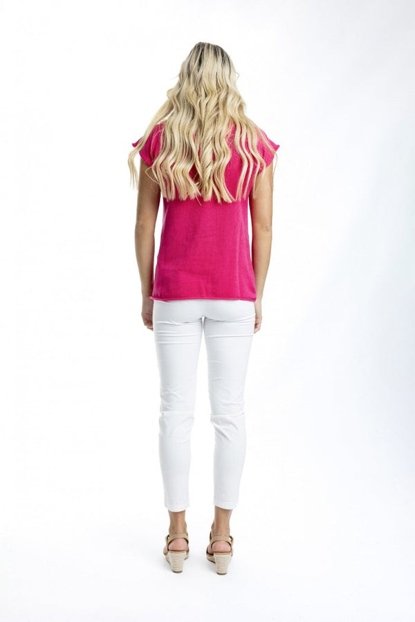 Orientique - Knit Top Boat Neckline Hot Pink