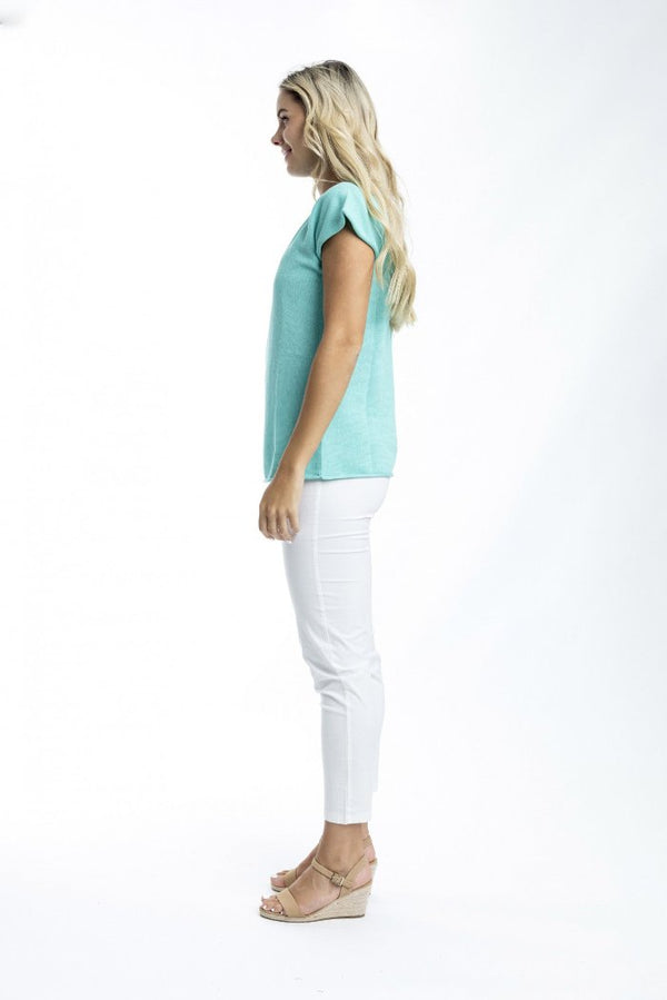 Orientique - Knit Top Boat Neckline Aqua