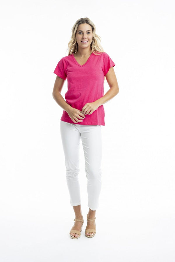 Orientique -Essential Knit Tee V Hot Pink