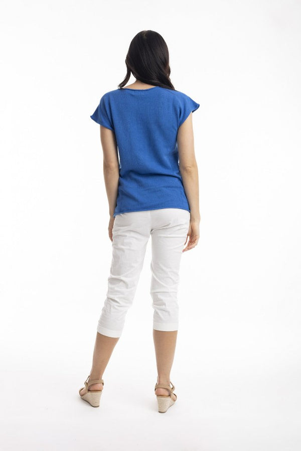 Orientique - Knit Top Boat Neckline Electric Blue