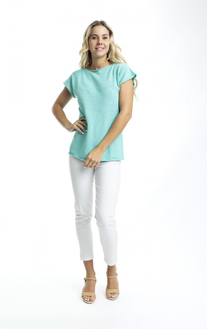 Orientique - Knit Top Boat Neckline Aqua