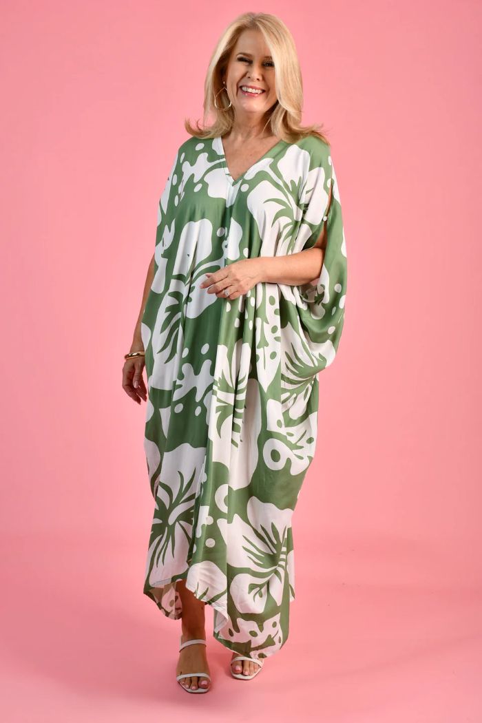 Bodacious Cushla Dress Khaki Hibiscus