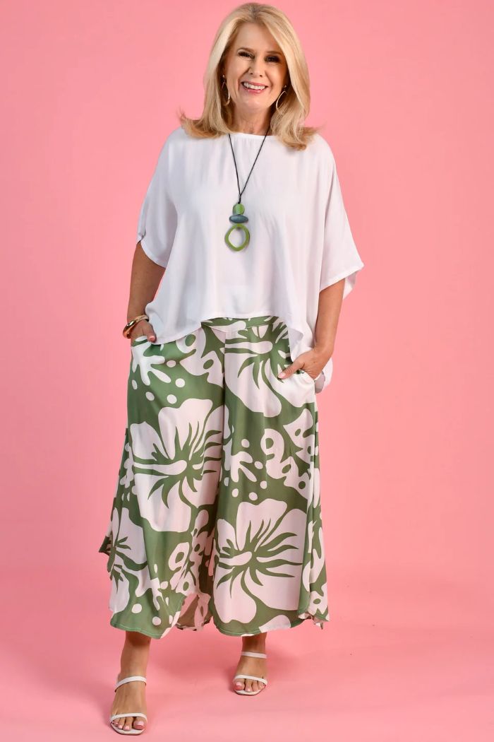Bodacious Sydney Wide Leg Pant Khaki Hibiscus