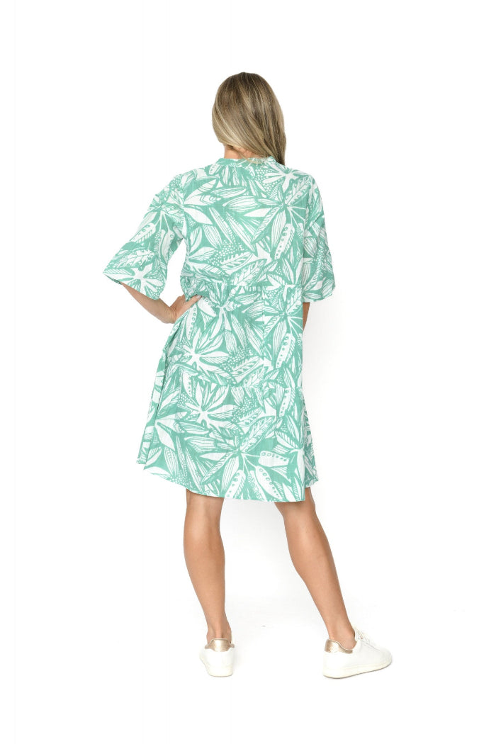 One Summer Maya Button V Neck Dress Tribal Sea