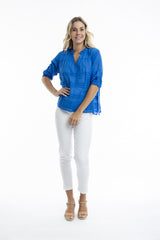 Orientique - Electric Blue Cotton Pleated Top