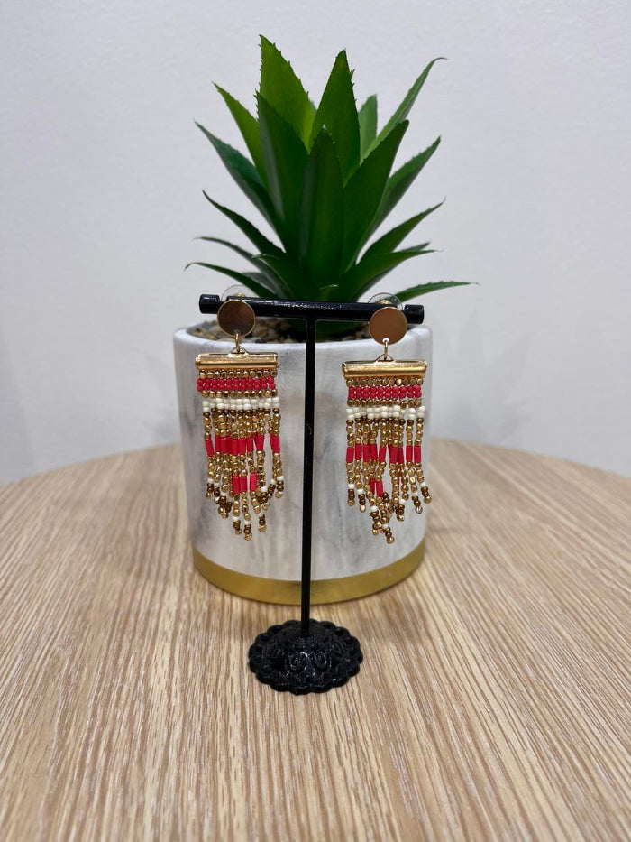 Escape Red and Gold Tassel Earrings