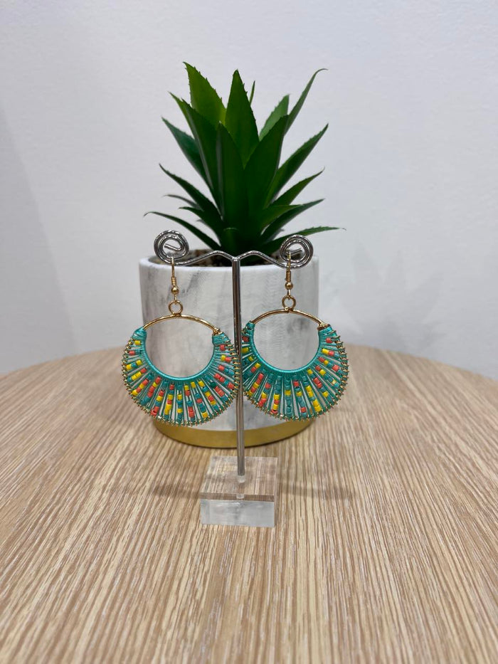 Escape Teal and Gold Beaded Hoops