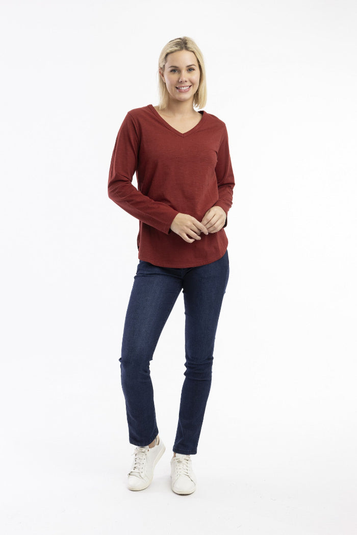 Orientique Essential T-shirt V Neckline Rust