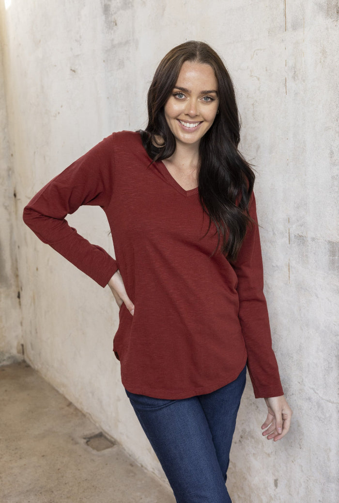 Orientique Essential T-shirt V Neckline Rust