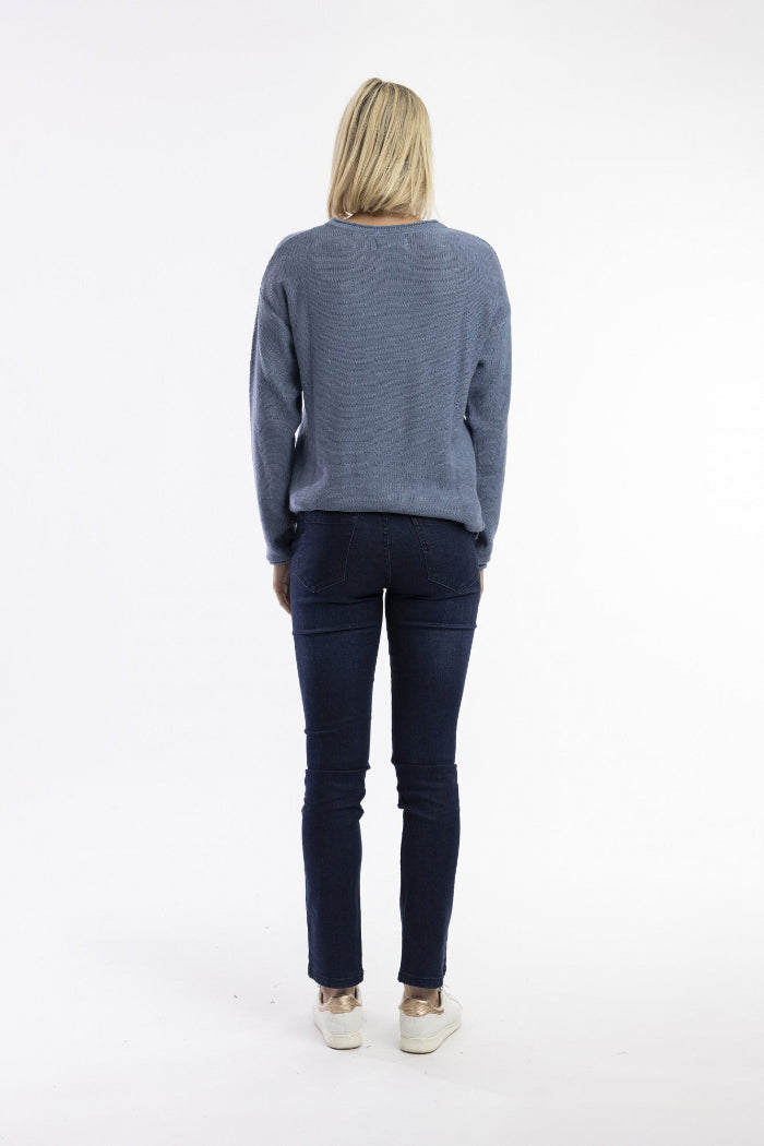 Orientique Knit Top R Neck Denim Melange