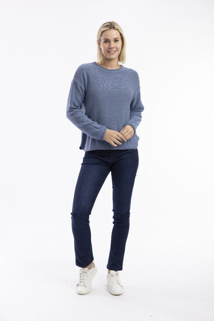 Orientique Knit Top R Neck Denim Melange