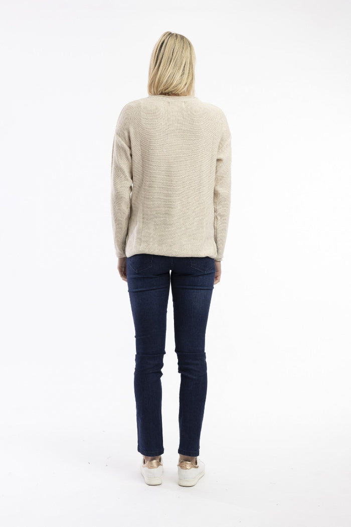 Orientique Knit Top R Neck Natural Beige