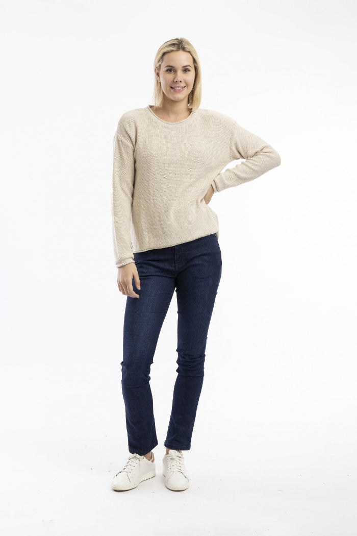 Orientique Knit Top R Neck Natural Beige