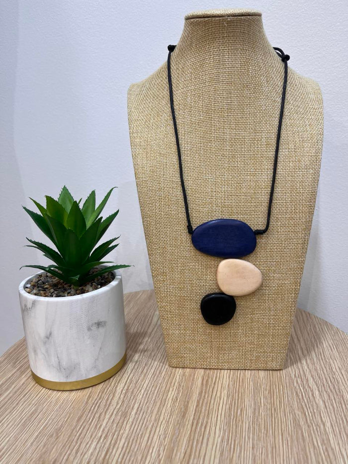Navy & White Pebble Necklace