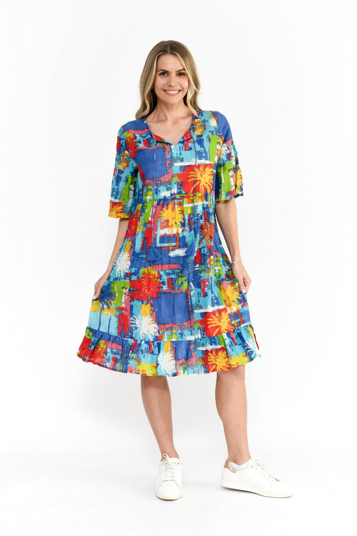 One Summer Charli Tassel Tie Dress Painted Palms