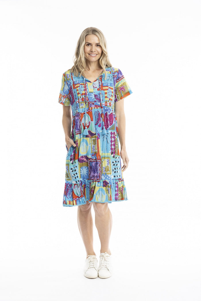 One Summer Colette V Neck Tassel Dress Tropicana 2