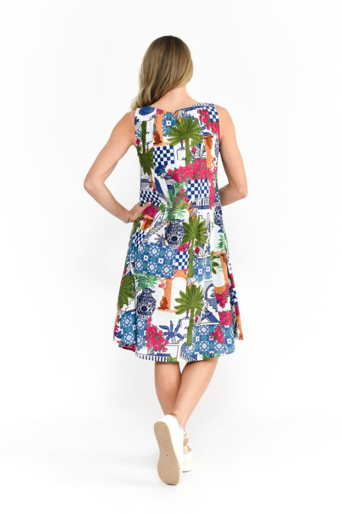 One Summer Estelle Crew Neck Sleeveless Dress Greek Island Blue