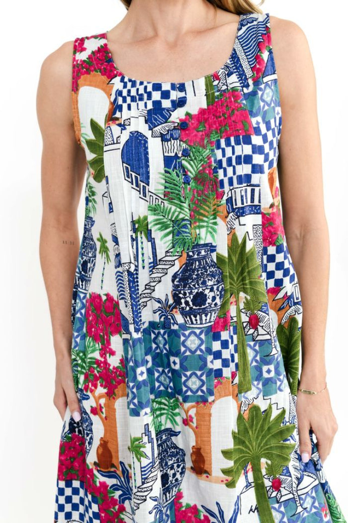 One Summer Estelle Crew Neck Sleeveless Dress Greek Island Blue