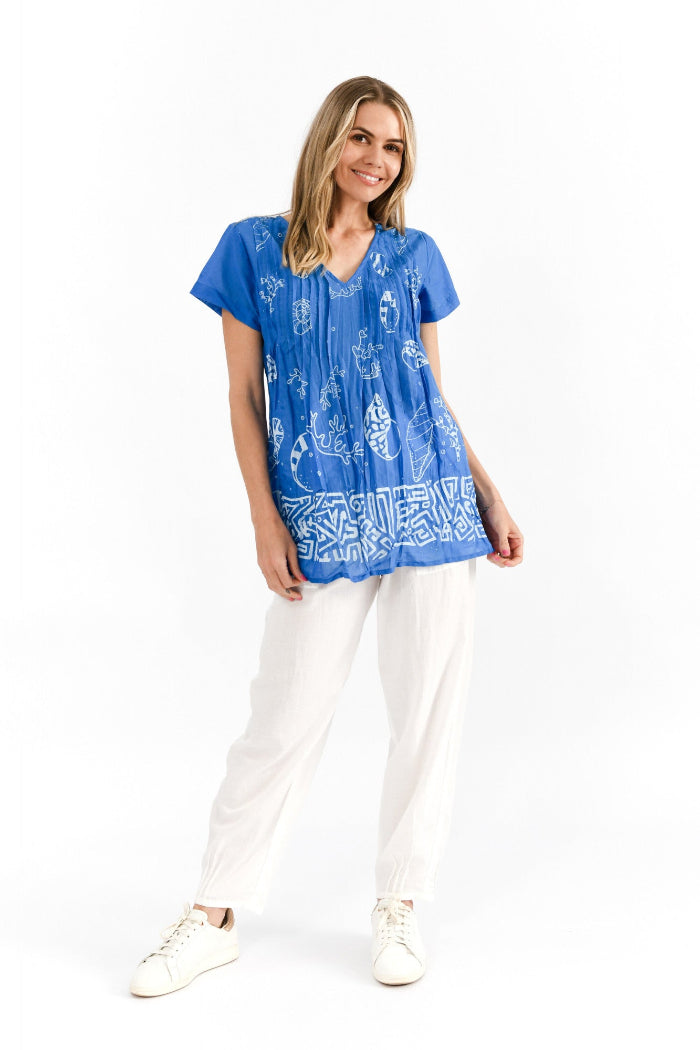 One Summer Kayla Cotton Blouse Short Sleeve