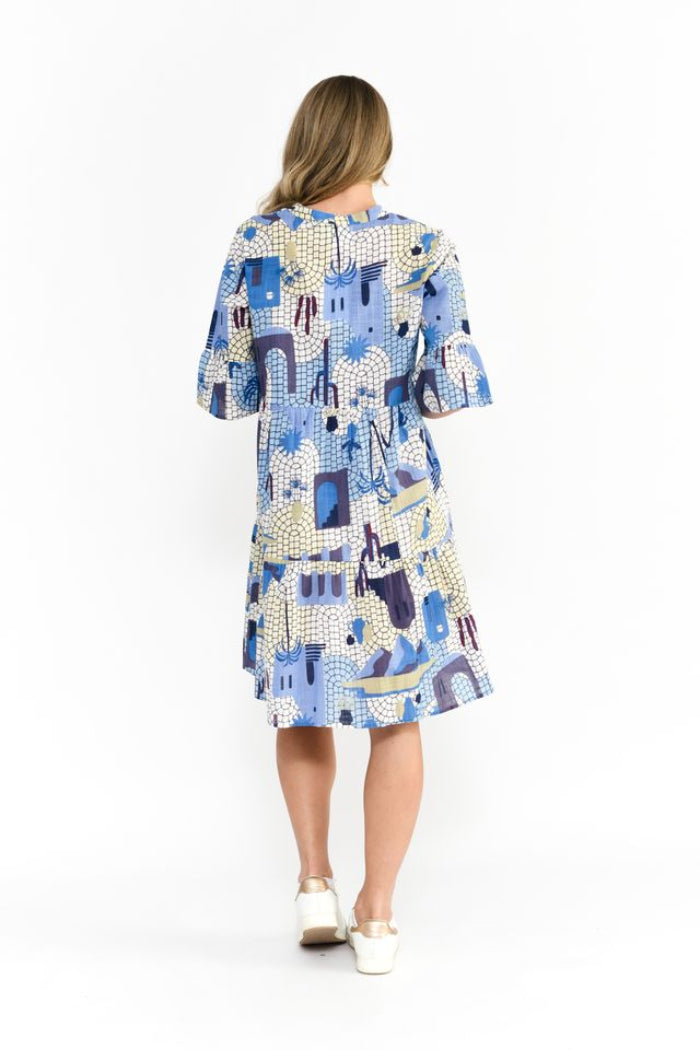 One Summer Maya Button V Neck Layer Dress Greece