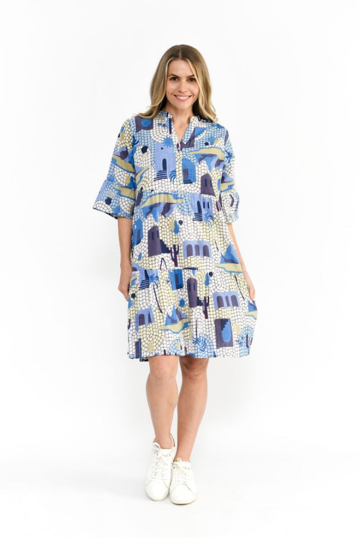 One Summer Maya Button V Neck Layer Dress Greece