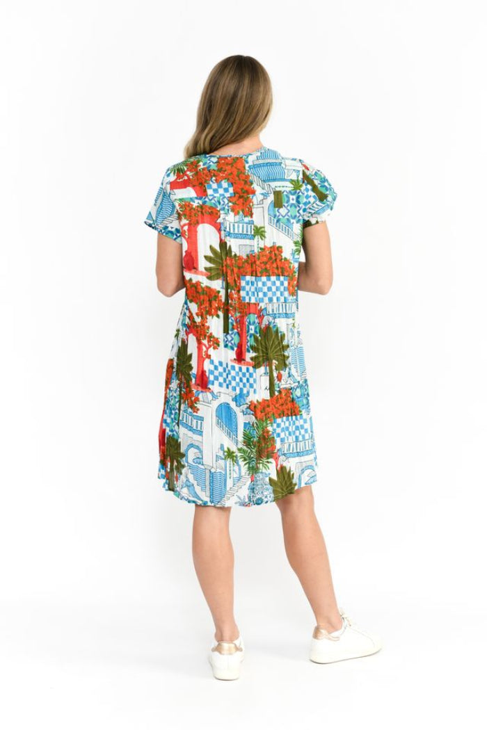 One Summer Nicola Dress Cap Sleeve Greek Island Aqua